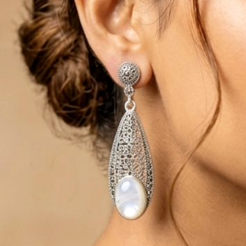 Filigree Marcasite Moonstone Drop Earrings